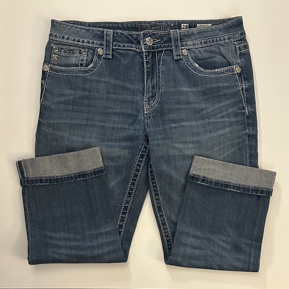 Miss Me Rolled Hem Dark Blue Boyfriend Capri Jeans